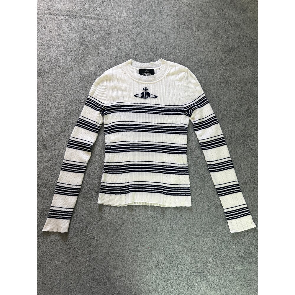 Vivienne Westwood Navy&White Stripe Rib Knit Long Sleeve Top - XS (100% Wool)